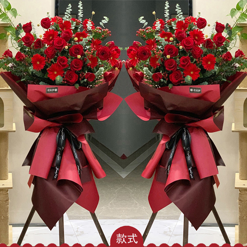 東莞開業(yè)花籃預(yù)定 紅紅火火花籃 大氣包配送上門